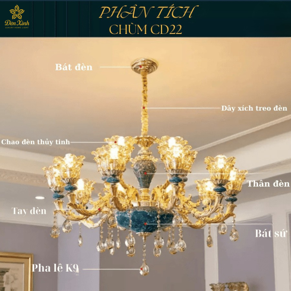 Đèn Chùm Pha Lê Tân Cổ Điển CD/15
